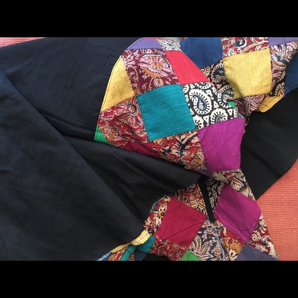 Raw silk-cotton BLACK SAREE. Patchwork palla. NWOT - Picture 4 of 5
